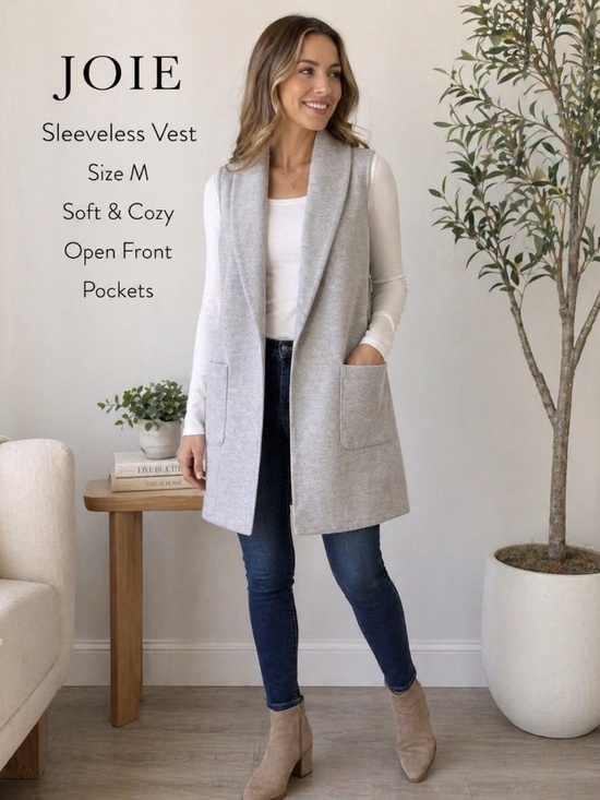 Joie Jackets & Blazers - Joie Gray Sleeveless Women's Long Vest No Buttons Size M Soft Material w/ Pocket